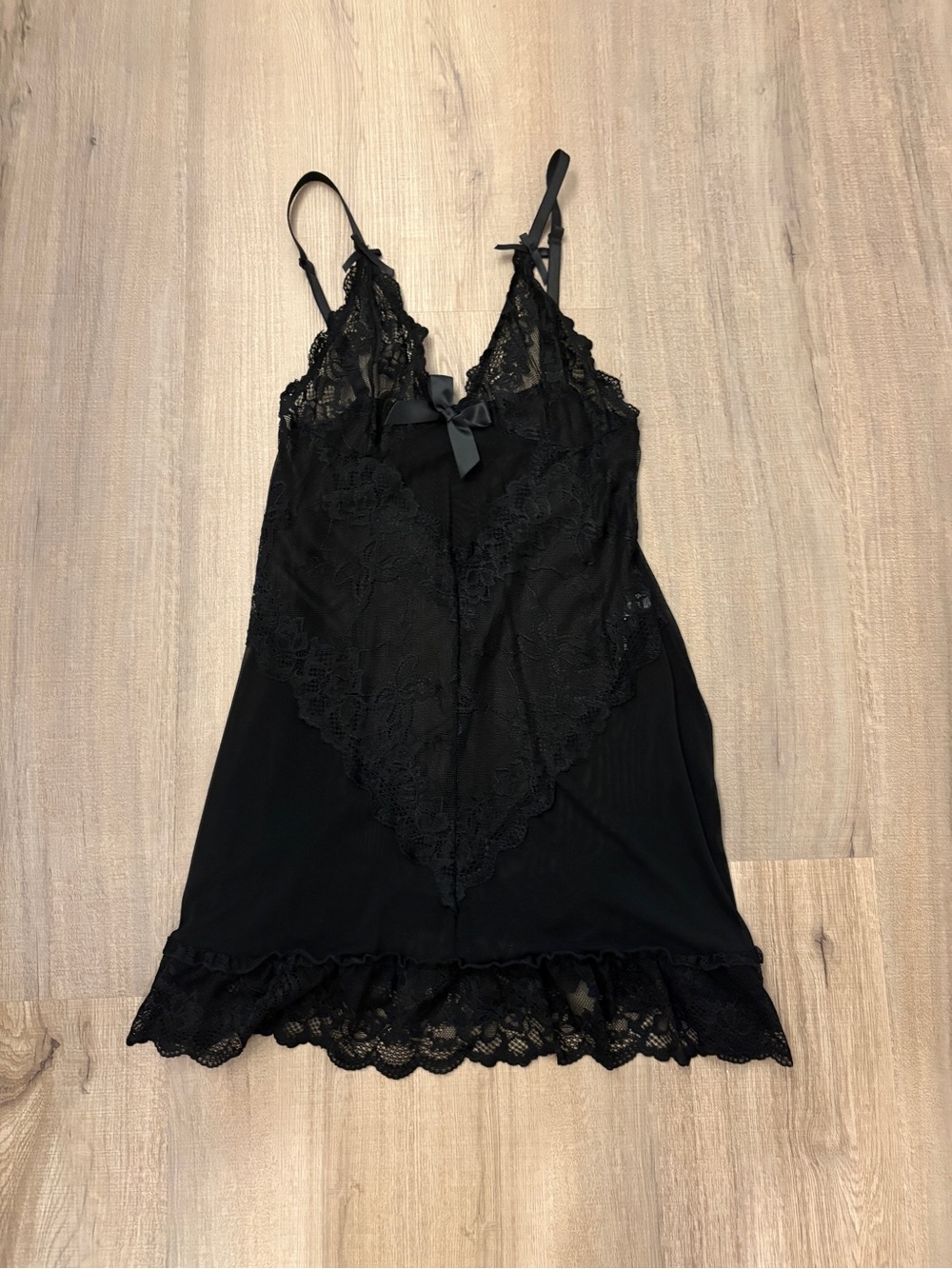 Black Lace V-Neck Chemise with Bow Accent - Women's Intimates